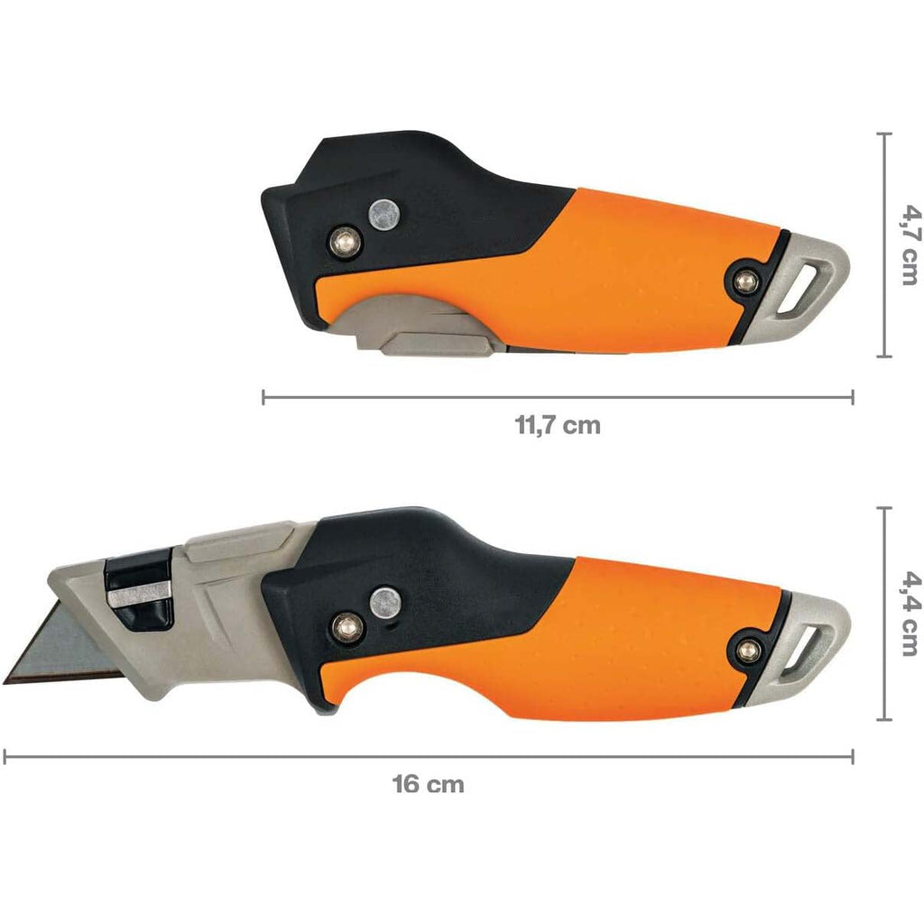 Folding multi-purpose knife, 17 cm long, stainless steel blade/plastic handle, black/orange