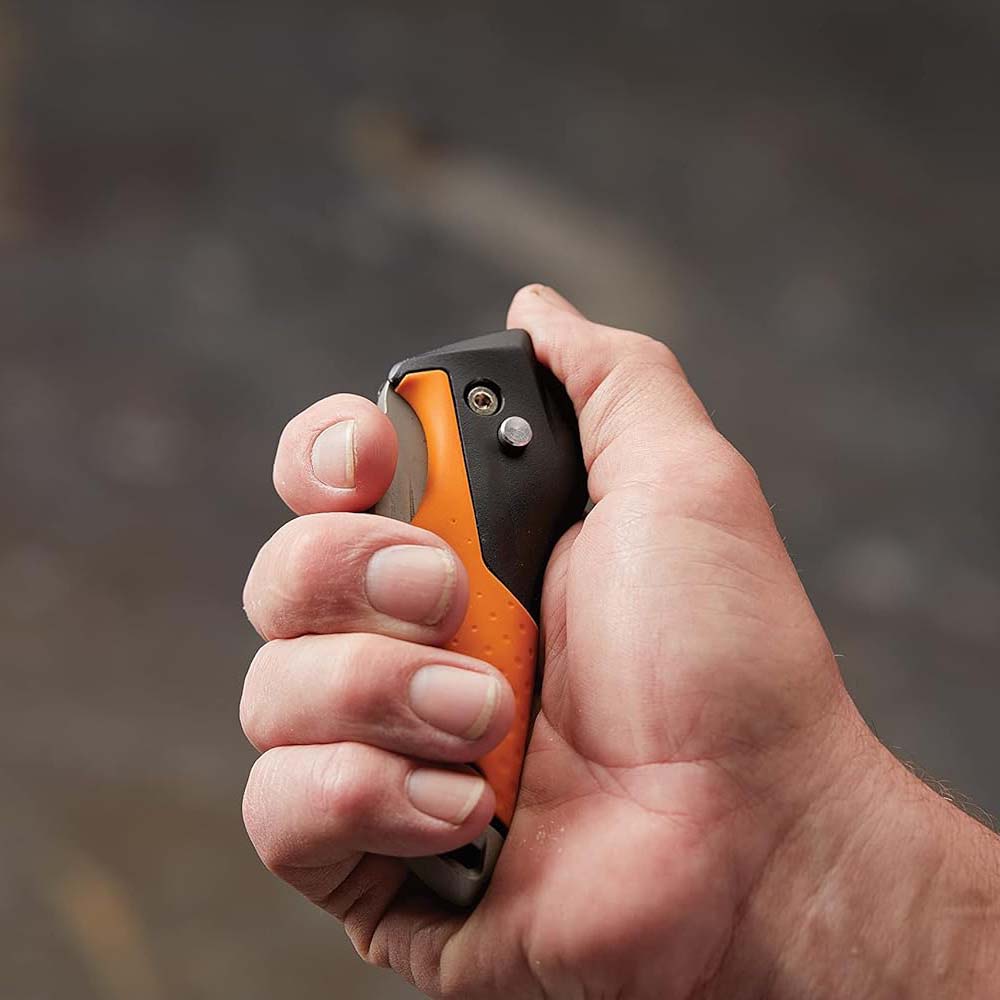 Folding multi-purpose knife, 17 cm long, stainless steel blade/plastic handle, black/orange