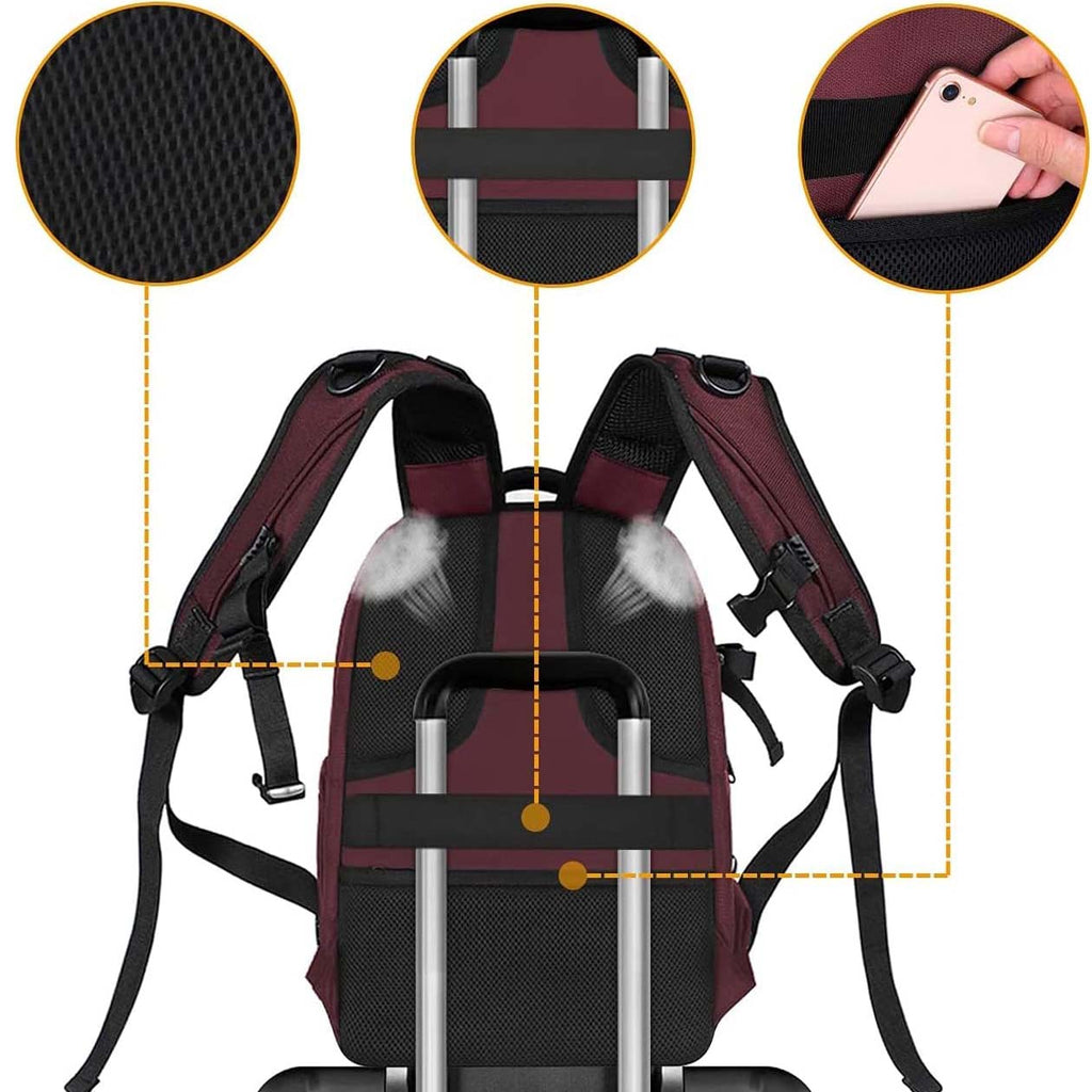 Camera backpack, waterproof hard shell for DSLR/mirrorless cameras, with tripod straps and compartments.