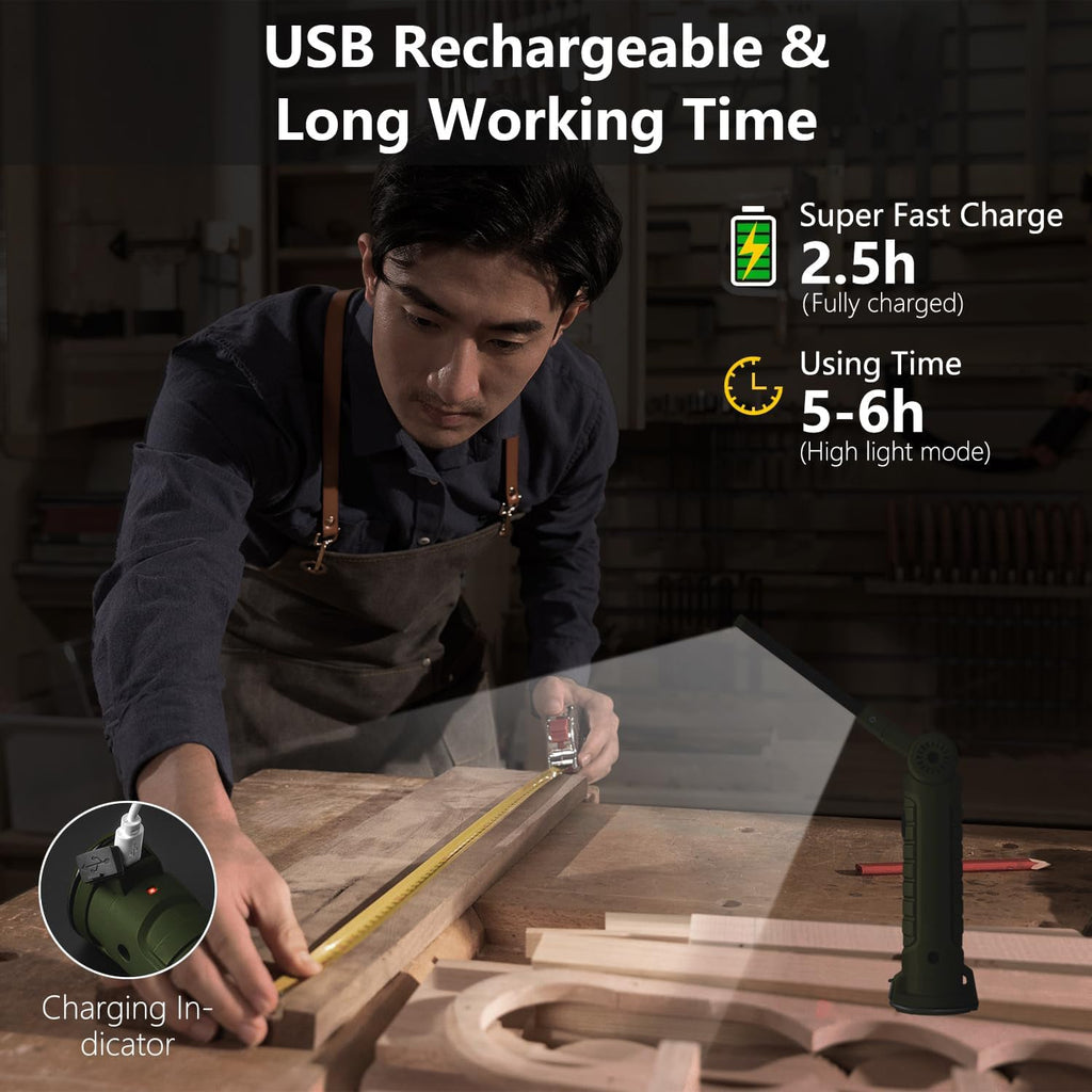 Portable Rechargeable Work Light with Magnetic Base & Hook