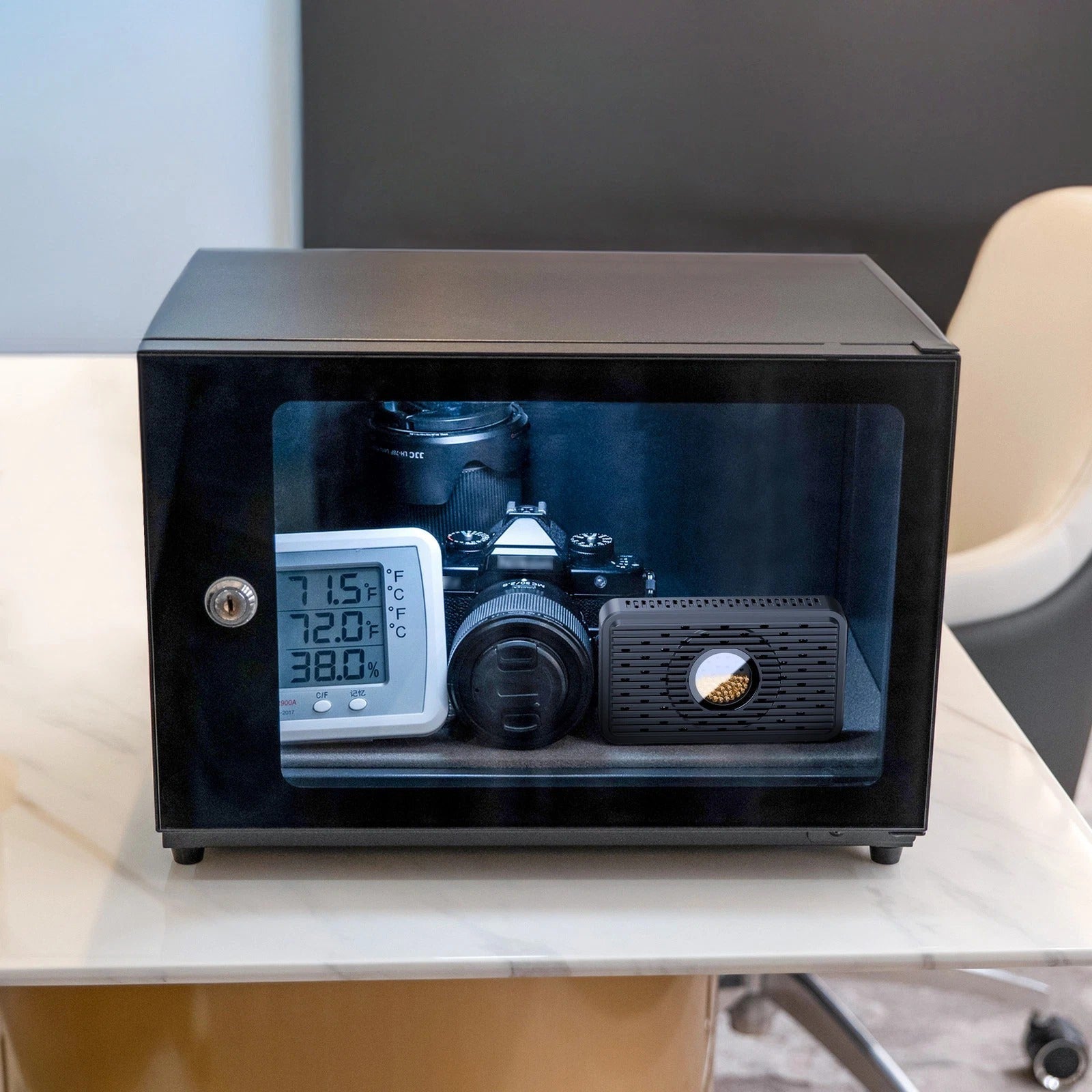 Aesthetically pleasing reusable camera dehumidifier
