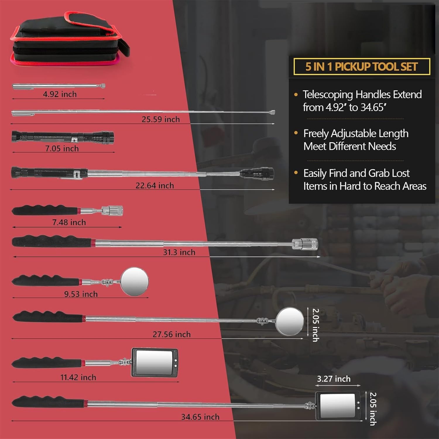 Telescopic magnetic pickup tool kit